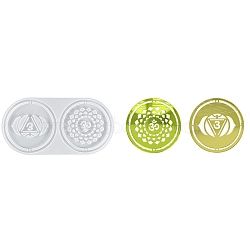 Meditation Yoga Pendants Cup Mat Silicone Molds, Resin Casting Molds, for UV Resin & Epoxy Resin Craft Making, Flat Round, Chakra Theme, White, 134x264x7mm, Hole: 4mm, Inner Diameter: 124x6mm(DIY-B056-02A)