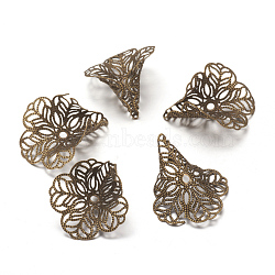 Brass Fancy Bead Caps, Filigree, Flower, 3-Petal, Antique Bronze, 29x24mm, Hole: 1.2mm(EC216-AB)