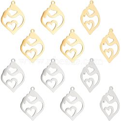 Unicraftale 12Pcs 2 Colors 201 Stainless Steel Pendants, Heart with Mother and Child, for Mother's Day, Golden & Stainless Steel Color, 24x17x1mm, Hole: 1.5mm, 6pcs/color(STAS-UN0040-19)