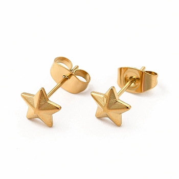 304 Stainless Steel Star Stud Earrings for Women, Real 18K Gold Plated, 6.5x7mm, Pin: 0.7mm
