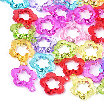 Transparent Acrylic Pendants, Flower, Mixed Color, 34.5~35x29.5x5mm, Hole: 3.5mm, about 315pcs/500g