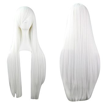 31.5 inch(80cm) Long Straight Cosplay Party Wigs, Synthetic Heat Resistant Anime Costume Wigs, with Bang, White