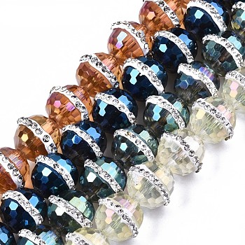 Electroplate Glass Beads, AB Color Plated, with Crystal Rhinestone, Faceted Round, Mixed Color, 13x11.5mm, Hole: 1.8mm