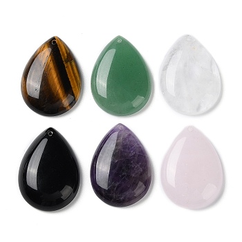 Natural Mixed Gemstone Pendants, Teardrop Charms, 35.5x25x8.5mm, Hole: 1mm