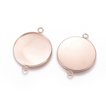 201 Stainless Steel Cabochon Connector Settings, Plain Edge Bezel Cups, Flat Round, Rose Gold, Tray: 30mm, 42x32x2mm, Hole: 3mm