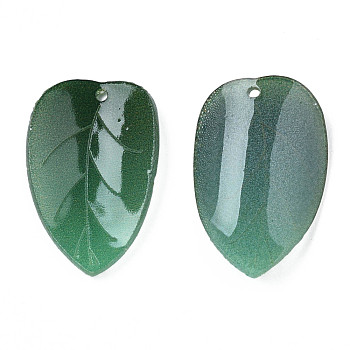 Plastic Pendants, Leaf, Green, 23x13~15x3~4mm, Hole: 1mm