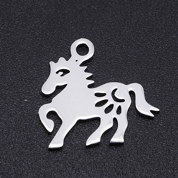 201 Stainless Steel Charms, Horse, Hollow, Stainless Steel Color, 14x15x1mm, Hole: 1.5mm