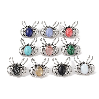 Synthetic  Gemstone Brooches, with Alloy Findings, Spider, Antique Silver, 37x34x8mm