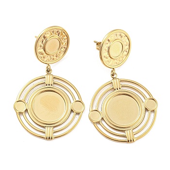 304 Stainless Steel Stud Earring Findings, Flat Round Earring Cabochon Settings, Real 14K Gold Plated, 42.5x26mm, Tray: 4mm, 6mm and 12mm