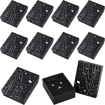 Cardboard Jewelry Boxes, with Black Sponge Mat, for Jewelry Gift Packaging, Rectangle with Galaxy Pattern, Black, 9.3x7.3x3.25cm