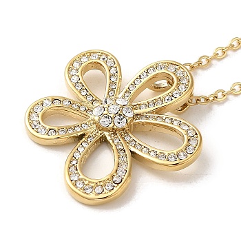 Vacuum Plating 304 Stainless Steel Cable Chain Necklaces, Rhinestone Flower Pendant Necklaces, Golden, 18.35 inch(46.6cm)