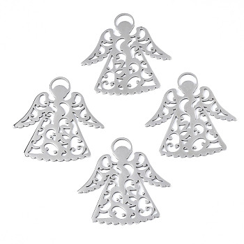 201 Stainless Steel Pendants, Angel, Stainless Steel Color, 40x39x1mm, Hole: 3x6.5mm