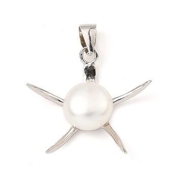 Rhodium Plated 925 Sterling Silver Pendants, with Natural Pearl Beads, Star Charms, with S925 Stamp, Real Platinum Plated, 21.5x22x6.5mm, Hole: 5x3.5mm