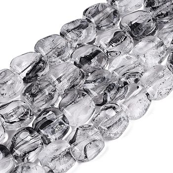 Handmade Lampwork Beads Strands, Square, Gray, 10.5~11.5x10.5~12.5x5~7mm, Hole: 0.8~1mm, about 24pcs/strand, 10.24~10.43 inch(26~26.5cm)
