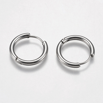 201 Stainless Steel Huggie Hoop Earrings Findings, with 304 Stainless Steel Pins, Stainless Steel Color, 18x19x2.5mm, 10 Gauge, Pin: 0.9mm