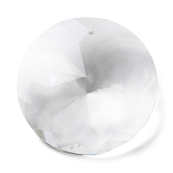 Transparent Glass Pendants, Faceted, Flat Round Charms, for Chandelier Crystal Hanging Pendants, Clear, 45x18mm, Hole: 1.8mm