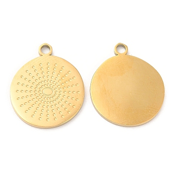 Ion Plating(IP) 316L Surgical Stainless Steel Pendants, Flat Round Charm, Real 18K Gold Plated, 17x14.5x1mm, Hole: 1.4mm