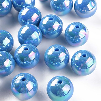 Opaque Acrylic Beads, AB Color Plated, Round, Deep Sky Blue, 20x19mm, Hole: 2~3mm, about 111pcs/500g