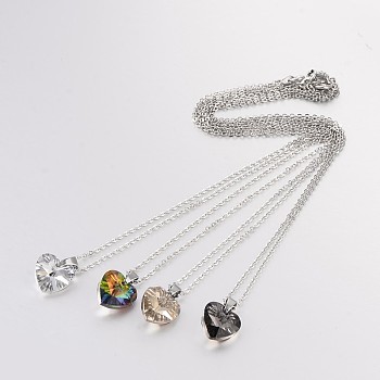 Heart Electroplated Glass Pendant Necklaces, with Brass Chains, Mixed Color, 17.9 inch
