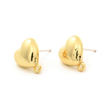 Alloy Stud Earrings Findings, with 925 Sterling Silver Pins and Loops, Heart, Golden, 11.5x10mm, Hole: 1.5mm, Pin: 0.7mm