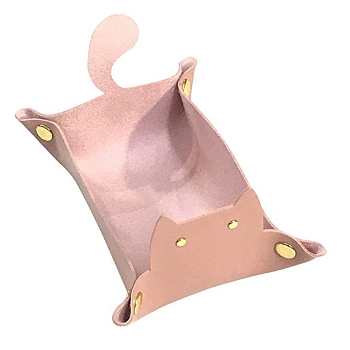 PU Leather Cat Tray, with Metal Bottons Storage Box, Pink, 13x19.5x9.5cm