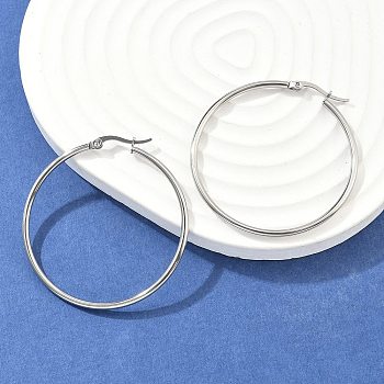 Tarnish Resistant 304 Stainless Steel Big Hoop Earrings, Hypoallergenic Earrings, Ring Shape, Stainless Steel Color, 12 Gauge, 44~46x2mm, Pin: 0.7~1.3x0.68mm