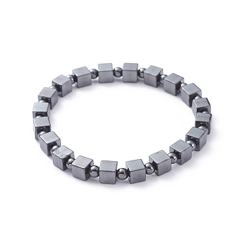 Unisex Stretch Bracelets, with Non-Magnetic Synthetic Hematite Beads, Round & Cube, 2-1/4 inch(5.6cm)