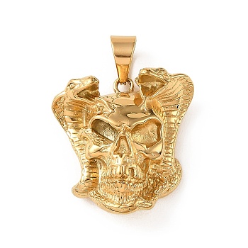 Halloween 304 Stainless Steel Pendants, Skull Charms, Ion Plating(IP), Golden, 38x37x17mm, Hole: 10x7mm