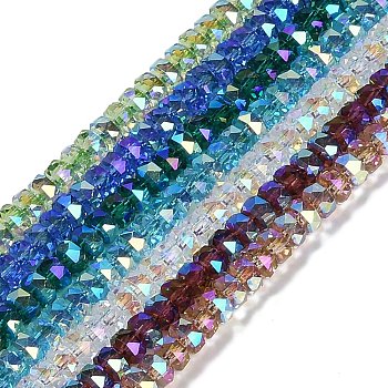 Electroplate Glass Beads Strands, Pearl Luster Plated, Faceted, Rondelle, Mixed Color, 2.4~3.2x4mm, Hole: 1mm, about 147~152pcs/strand, 39~45cm