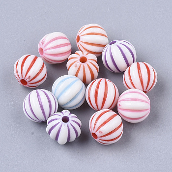 Craft Style Acrylic Corrugated Beads, Round, Mixed Color, 8x9x8.5mm, Hole: 1.8mm, about 1560pcs/500g