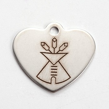 Stainless Steel Pendants, Heart with Direction Pattern, Stainless Steel Color, 21x24x1mm, Hole: 2mm