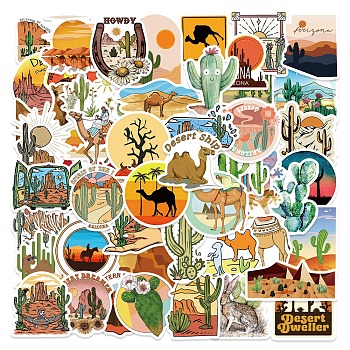 50Pcs Desert Theme PVC Self Adhesive Stickers Set, Waterproof Cactus Decals, for Water Bottles, Laptop, Luggage, Cup, Computer, Mobile Phone, Skateboard, Guitar, Mixed Color, 45~54x53~63x0.1mm