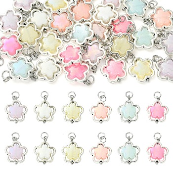 30Pcs Transparent Acrylic & Alloy Pendants, Flower Charms, with Brass Findings, Mixed Color, 22mm