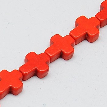 Synthetic Turquoise Beads Strands, Dyed, Cross, Orange Red, 10x8x3mm, Hole: 1mm, about 38pcs/strand, 15 inch
