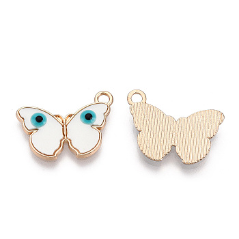 Rack Plating Alloy Resin Pendants, Evil Eye Butterfly Charms, with Enamel, Light Gold, Cadmium Free & Nickel Free & Lead Free, White, 19x26x3mm, Hole: 2.5mm