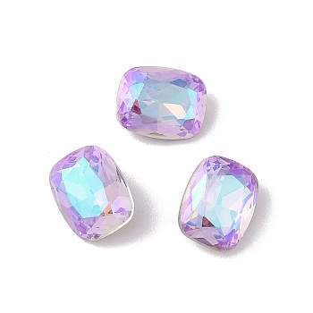 Glass Rhinestone Cabochons, Flat Back & Back Plated, Faceted, Rectangle, Vitrail Light, 10x8x4mm