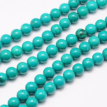 Natural Magnesite Beads Strand, Round, Dyed & Heated, Turquoise, 10mm, Hole: 1mm