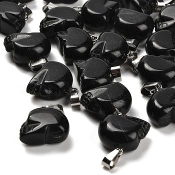 Natural Obsidian Pendants, with Stainless Steel Color Plated 201 Stainless Steel Snap on Bails, Skull, 18~18.5x9.5~10x20~21mm, Hole: 7.5x4.5mm