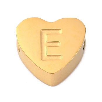 Ion Plating(IP) Tarnish Resistant 304 Stainless Steel Beads, Heart with Letter, Golden, Letter E, 7x8x3mm, Hole: 2mm