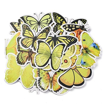 Butterfly 50Pcs Paper Scrapbook Stickers, for DIY Album Scrapbook, Diary Decoration, Yellow, 30~67x39~79x0.2mm