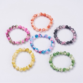 Natural Jade Beaded Stretch Bracelet, Dyed, Round, Mixed Color, 2 inch(5cm), beads: 6mm