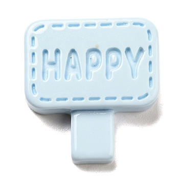 Opaque Resin Cabochons, Street Signs with Word Happy, Light Cyan, 20x19x5mm