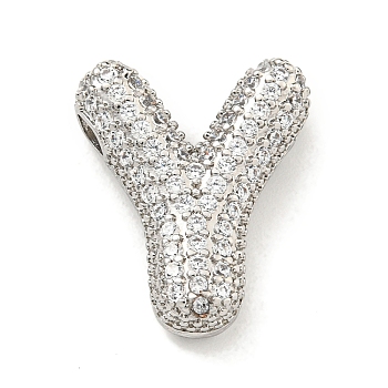 Platinum Plated Brass Micro Pave Cubic Zirconia Pendants, Letter Charms, Letter Y, 19x20x6.5mm, Hole: 3x2.5mm