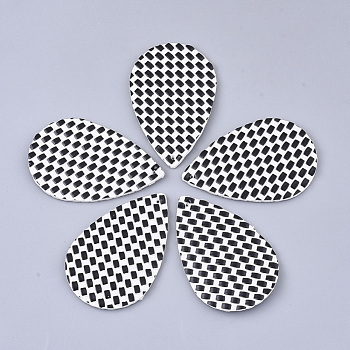 PU Leather Pendants, Imitation Woven Rattan Pattern, Teardrop, White, 57x37x2mm, Hole: 1.4mm