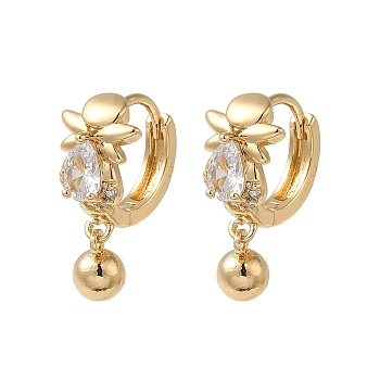 Brass Micro Pave Cubic Zirconia Dangle Earring, Hoop Earring for Women, Light Gold, 21x9mm