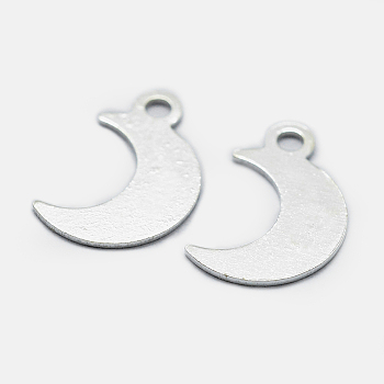 925 Sterling Silver Charms, Moon, with S925 Stamp, Silver, 11x7x0.5mm, Hole: 1mm