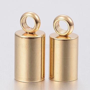304 Stainless Steel Cord Ends, End Caps, Column, Golden, 9x4mm, Hole: 1.5mm(X-STAS-H436-13B)