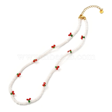 Ensembles de colliers de perles de rocaille de verre rouge et blanc(X-NJEW-JN03719)-7