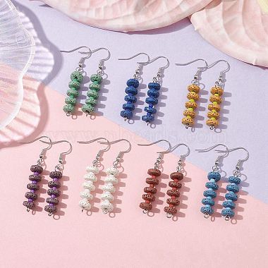 7 Pairs 7 Colors Natural Dyed Lava Rock Disc Beaded Dangle Earrings(EJEW-JE05618)-2