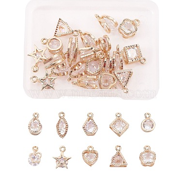 Light Gold Mixed Shapes Alloy+Cubic Zirconia Charms